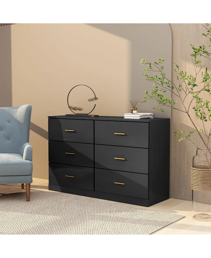 Clihome 6 Drawer Wood Modern Chest of Drawers with Ample Storage