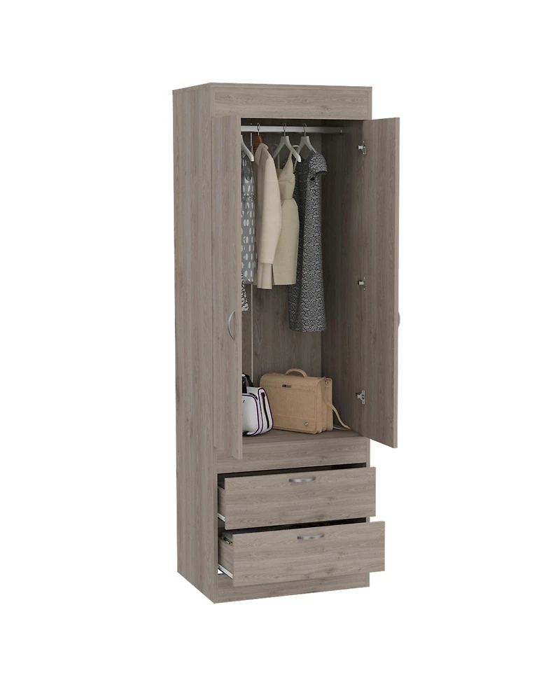 flynama Tarento Armoire with 2 Drawers Double Door Cabinet Hanging Rod Bedroom Storage