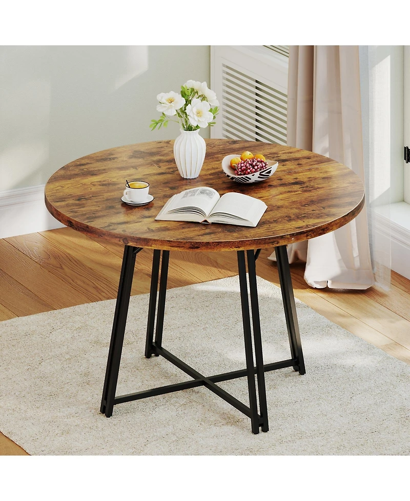 Sugift 47 Inch Dining Table for 4-6 People Round Kitchen Table with Cross Base