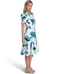 Calvin Klein Petite Hopsack Short-Sleeve Jewel Neck Dress