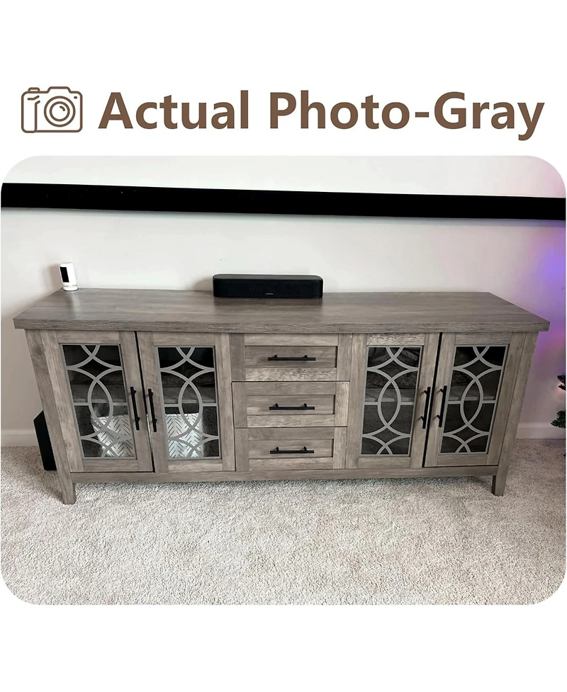 gaomon Farmhouse Tv Stand with Glass Door for 70" TVs, Mid Century Modern Entertainment Center Storage & Two Media Console