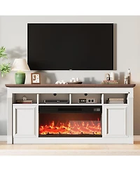 gaomon 68" Farmhouse Electric Fireplace Tv Stand, Entertainment Center with Open Storage Cabinets for TVs up to 75", Media Console for Livin