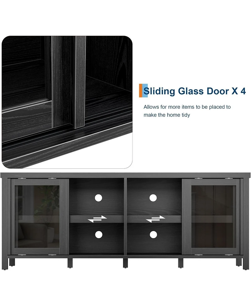 gaomon Tv Stand for 65 Inch with Entertainment Center Storage Cabinet,4 Sliding Glass Doors, Mid Century Modern Media Console, Living Room and Bedroom