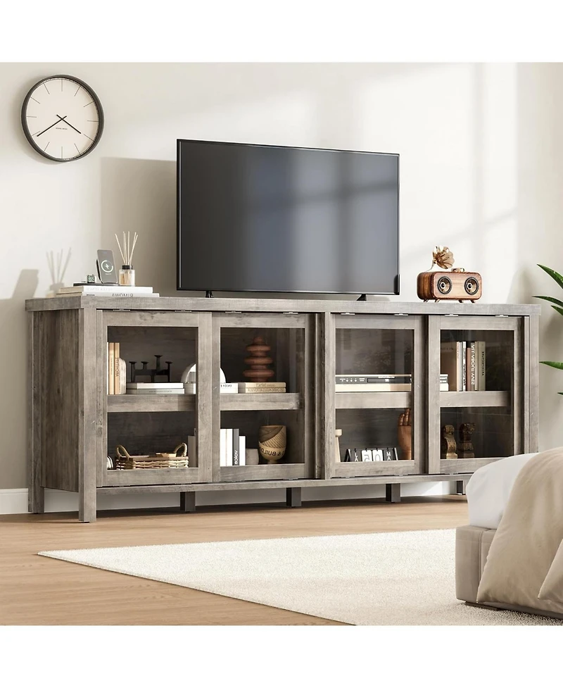 gaomon Tv Stand for 65 Inch with Entertainment Center Storage Cabinet,4 Sliding Glass Doors, Mid Century Modern Media Console, Living Room and Bedroom