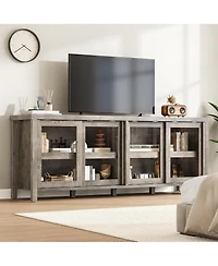 gaomon Tv Stand for 65 Inch with Entertainment Center Storage Cabinet,4 Sliding Glass Doors, Mid Century Modern Media Console, Living Room and Bedroom