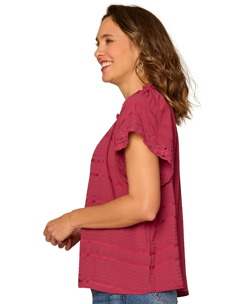 Democracy Petite Embroidered V-Neck Woven Top