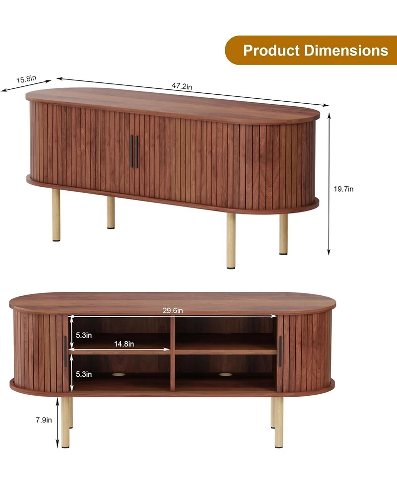 gaomon 47 inch Tv Stand for Up to 80 Inch Tv, Media Console with Sliding Doors and Storage, Modern Wood Entertainment Center for Living Room, Bedroom
