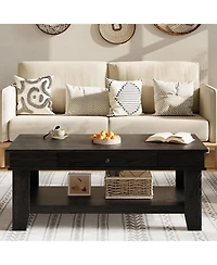 gaomon Light Wood Coffee Table with Drawer, 472" Center Storage Shelf, Rustic Tables Long Living Room Furniture, Sturdy and Eas