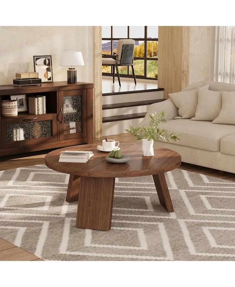 gaomon 335" Round Coffee Table, Modern Circle Center Table with Inclined Legs, Accent Cocktail Tables for Living Room, Bedroom, Easy Assembly