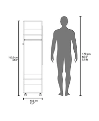flynama 63inch Cluster Armoire with Mirror 3 Shelves Casters Hanging Rod