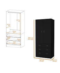 flynama Prescott Armoire with 2 Doors 3 Drawers 1 Hanging Rod Bedroom Storage