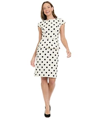 London Times Women's Polka Dot Peplum Boat Neck Knee Length Dress