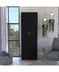 flynama Cluster 63inch Tall Wardrobe with Mirror Three Shelves Casters and Hanging Rod Bedroom Clothes Storage Cabinet Organizer