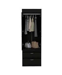 flynama Lisboa Armoire with Double Doors Hanging Rod Two Drawers and Metal Handles
