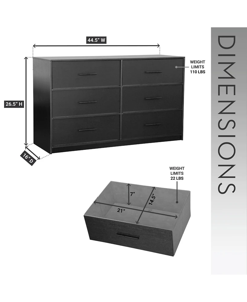 flynama Modern 6 Drawer Dresser Engineered Wood Cabinet Handle Free for Bedroom Living Room Closet