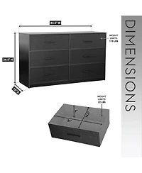 flynama Modern 6 Drawer Dresser Engineered Wood Cabinet Handle Free for Bedroom Living Room Closet