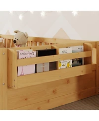 flynama Montessori Wood Floor Bed With Led Light Storage Shelf High Rails