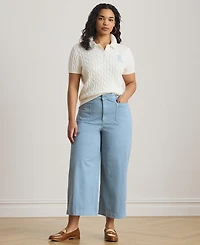 Lauren Ralph Plus Stretch Chino Wide-Leg Cropped Pant