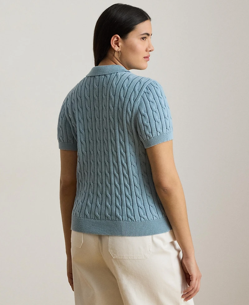 Lauren Ralph Plus Cable-Knit Cotton Polo Sweater