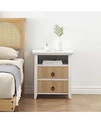 gaomon Wooden Nightstand with 2 Drawers and Open Shelf Ripple Pattern Bedside Table with Fluted Design Suitable End Side Table for Bedroom Living Room