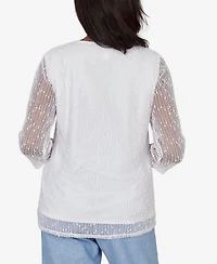 Alfred Dunner Women's Caribbean Blues Popcorn Mesh Solid Top with Necklace