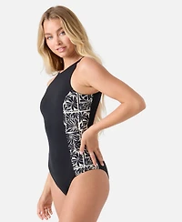Roxy Women's Printed Geometric Flower High-Neck One-Piece Swimsuit