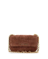 Pre-Owned Celine Small Logo Chain Flap Bag Quilted Suede