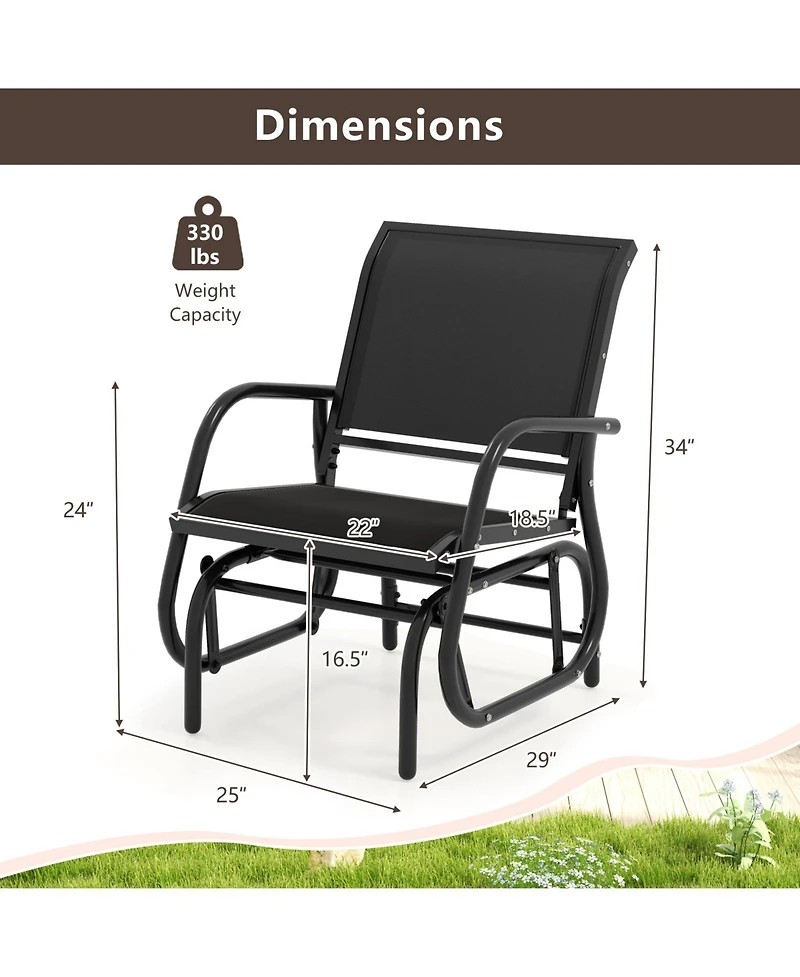 Gymax Rocking Chair w/ Study Metal Frame Comfortable Single Glider Patio Chair