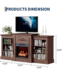 gaomon 67" Electric Fireplace Tv Stand with 18" Slim Built-in Heater, Remote, 12 Flame Colors, Adjustable Storage Cabinets, Wood Finish, Ent