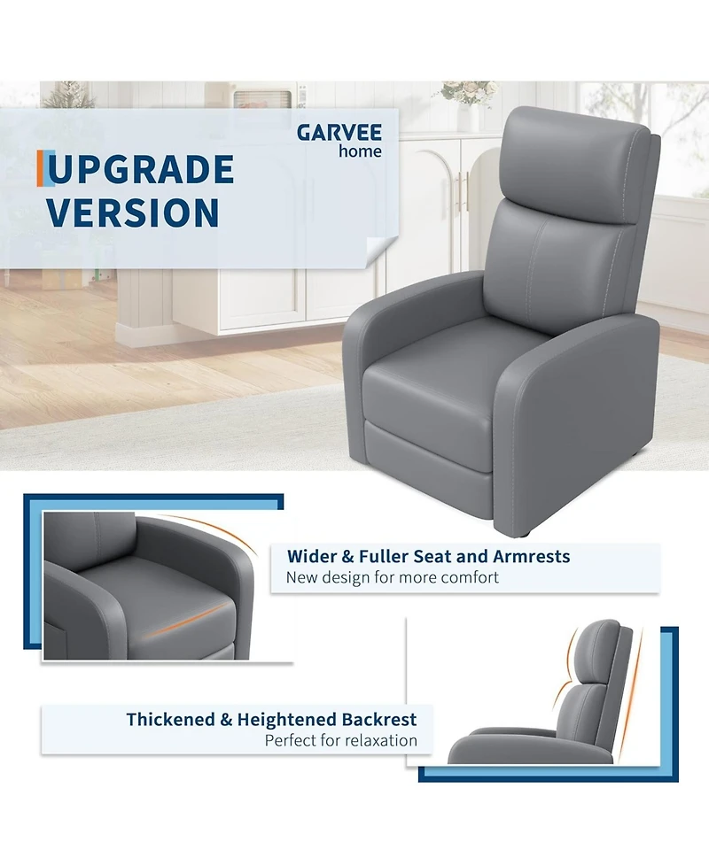 gaomon Recliner Chair Leather Adjustable Ergonomic Push Back Single Sofa with Side Pocket for Living Room