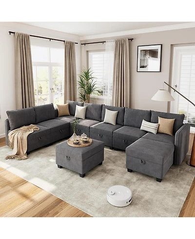gaomon Modular Sofa Sectional Sleeper Couch with 2 Ottomans, 9 Seat Convertible U Shaped Modular Couch with Storage, Oversized Sofa Sleeper