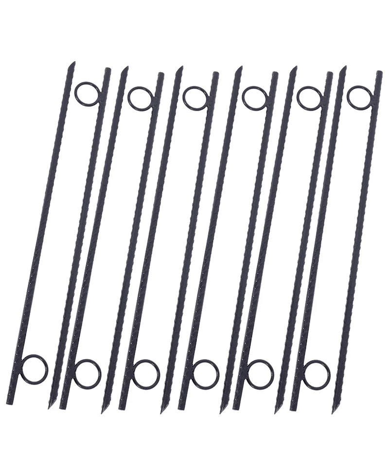 flynama 12pcs 3 Eighths x 18 Inch Steel Rebar Stakes with 1 Inch Loops Heavy Duty Angled Ends Ground Stakes for Tents Canopies Campsites