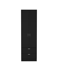 flynama 76 Inch High Armoire Wardrobe Closet with 2 Drawers Double Door Cabinet One Shelf and Hanging Rod Bedroom Clothes Storage Organizer