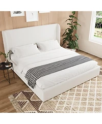 flynama Boucle Cloud Bed Frame Upholstered Headboard Solid Wood Slats No Box Spring