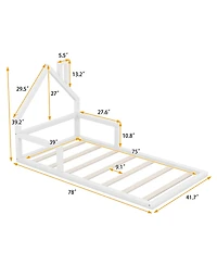 flynama Wood Floor Bed House Shaped Headboard Chimney Pine Wood Mdf