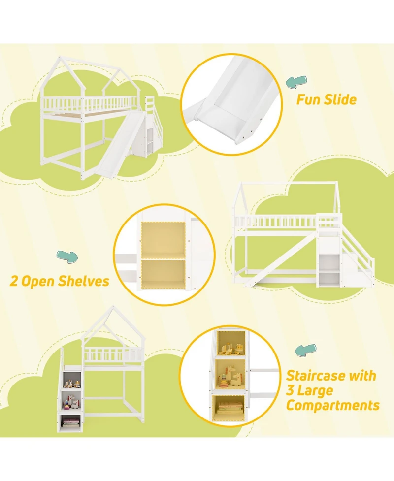 Sugift Twin Over Twin Bunk Bed with Slide and Staircase