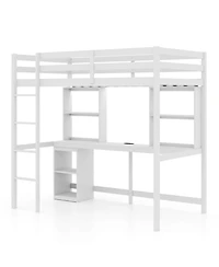 Sugift Twin Loft Bed with Led Lights Desk No Box Spring Needed
