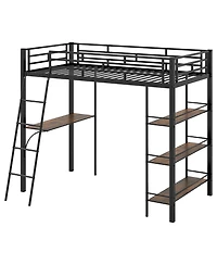 Sugift Twin Loft Bed with Desk and Shelves for Kids and Home