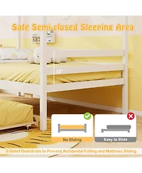 Sugift Wooden Platform House Bed with Trundle and Roof