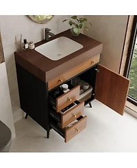 Sillysis 29.9" Freestanding Bathroom Vanity with Stone Gray Sintered Top, Ceramic Sink, Soft Close Drawers & Storage Cabinet