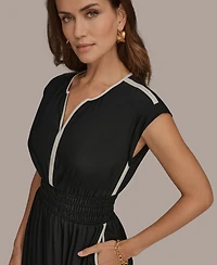 Donna Karan New York Women's Cap-Sleeve Piped Midi A-Line Dress