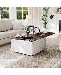 gaomon Farmhouse Coffee Table with Lift Top, 315" Square Rustic Cocktail Table with Storage, x-Shaped Design & Industrial Metal Accents, Sturdy W