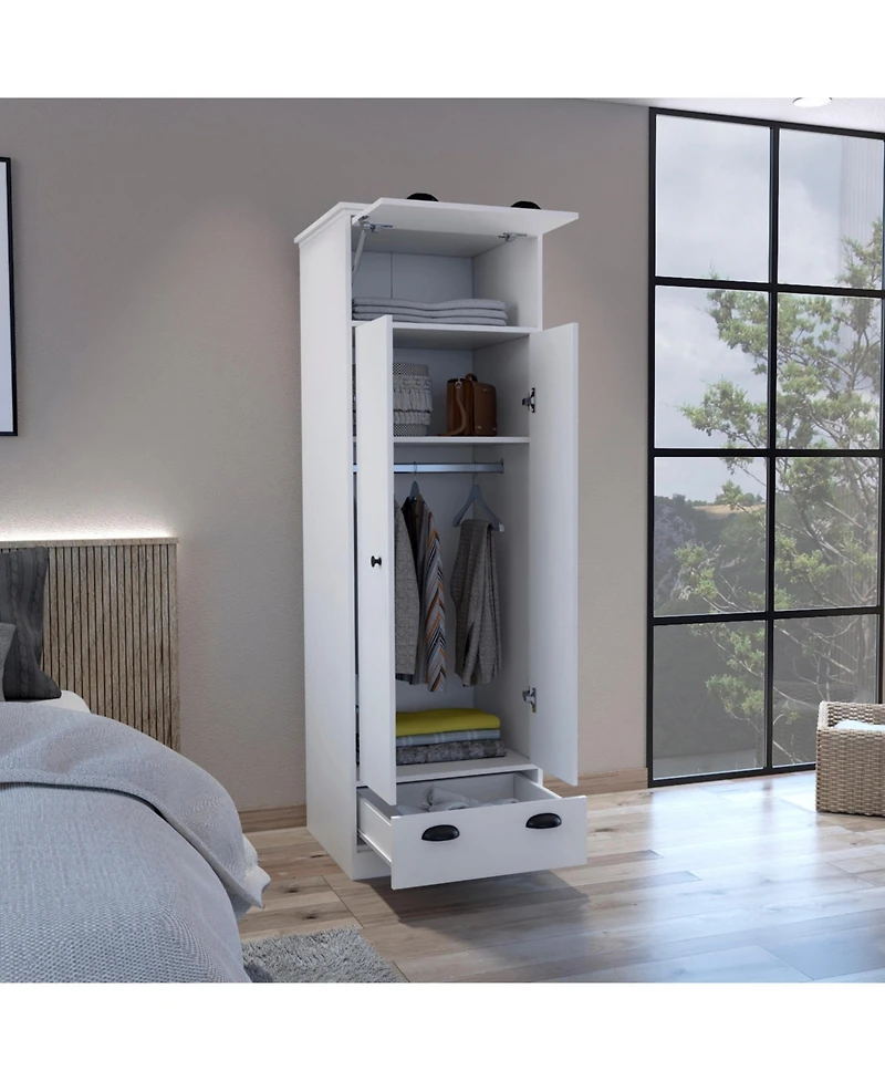 flynama Armoire with 1 Drawer 1 Hinged Drawer Handles Double Door Cabinet and Hanging Rod for Bedroom Storage