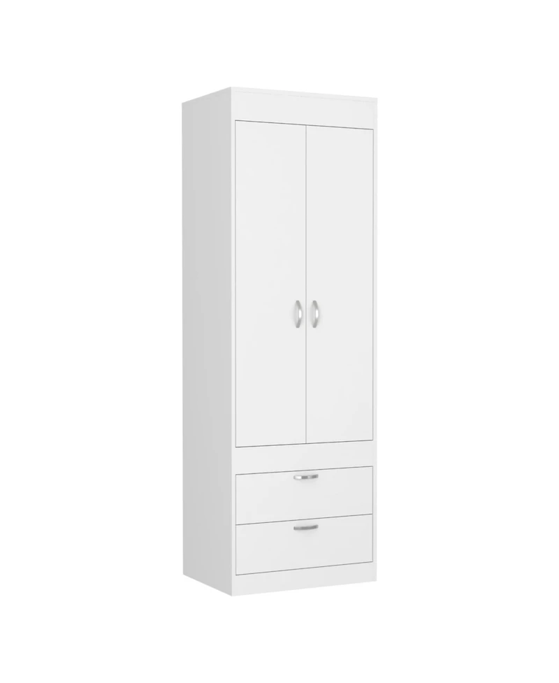 flynama Armoire 70 Inch High Double Door Cabinet with Two Drawers Metal Handles and Hanging Rod