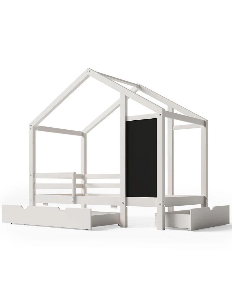 flynama House Bed with 335x16 Inch Blackboard Multiple Drawers and Two Assembly Options