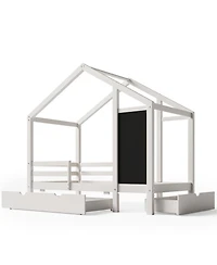 flynama House Bed with 335x16 Inch Blackboard Multiple Drawers and Two Assembly Options