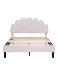 flynama Upholstered Platform Bed Flower Pattern Velvet Headboard No Box Spring Needed