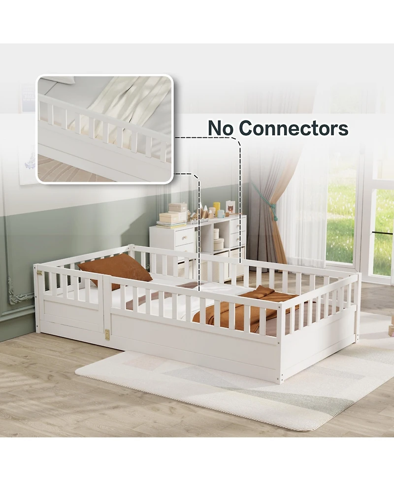 flynama Montessori Wood Floor Bed High Security Barrier Door