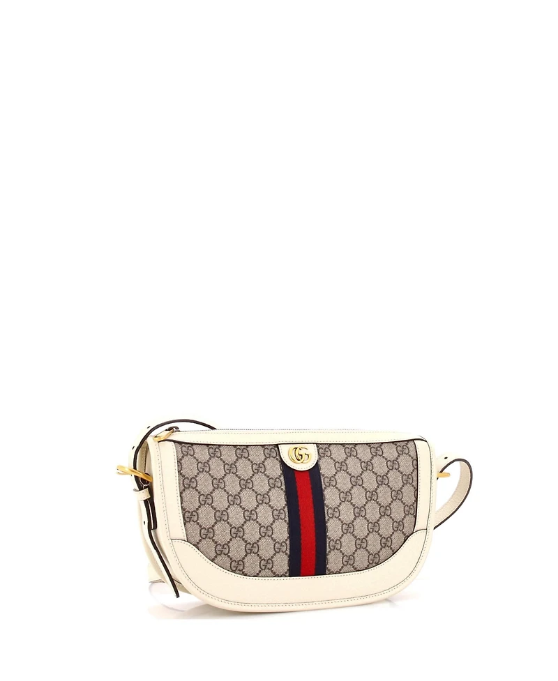 Pre-Owned Gucci Large Ophidia Curved Zip Shoulder Bag Gg Coated Canvas with Leather