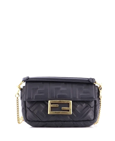 Pre-Owned Fendi Mini Baguette Nm Bag Zucca Embossed Leather